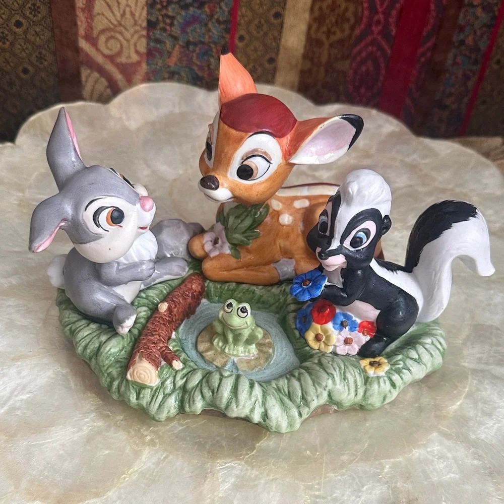 Vtg Walt Disney Productions Bambi Thumper & Flower with Frog Porcelain Figurine